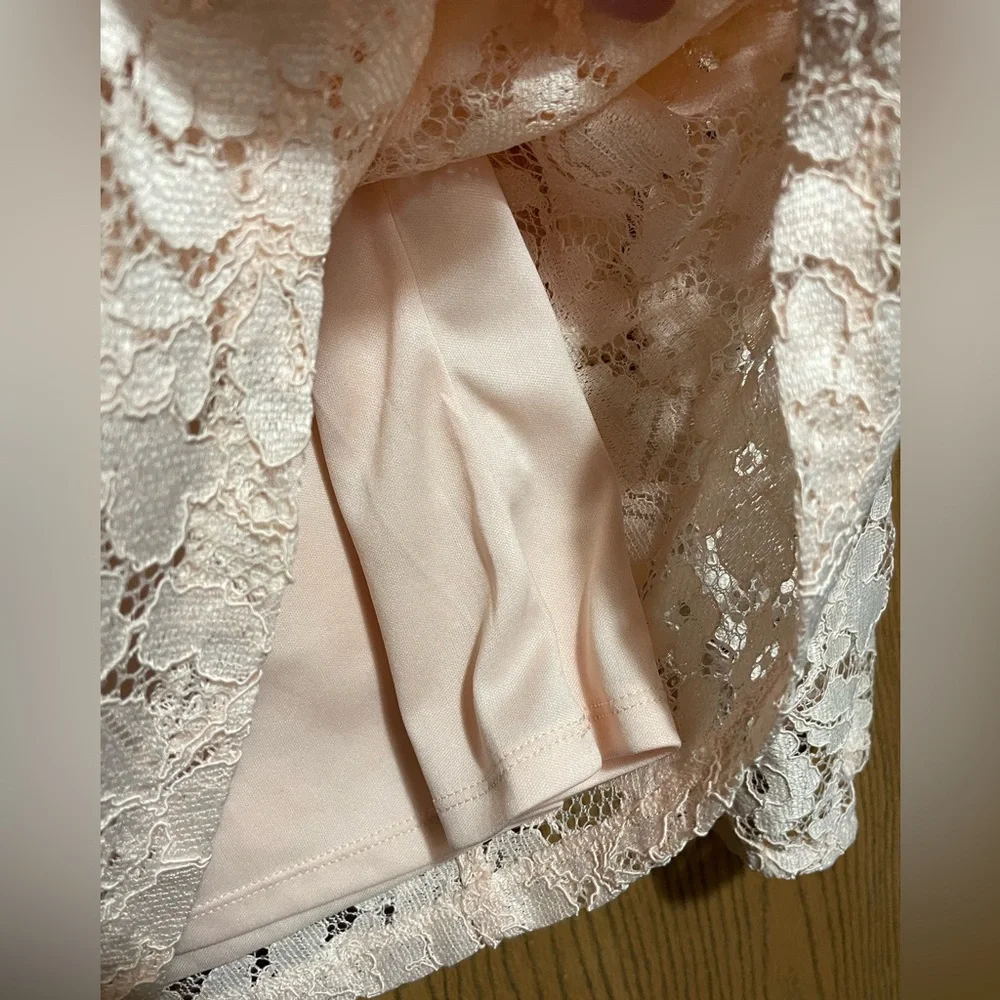 EUC Lace Blouse in Soft Peach with Long Sleeves and Built In Camisole